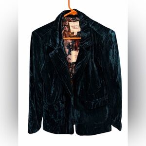 Autres Filles Crushed Velvet Jacket Green with Colorful Lining Size Medium NEW